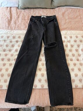 Abercrombie & Fitch Black Boot Cut Jeans with Knee Rip